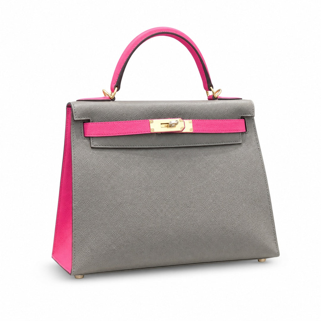Kelly 28cm Epsom Leather 18 Etoupe Elephant Gray 8W Rose Azelee Lipstick Powder Top-notch Handmade! Counter quality!