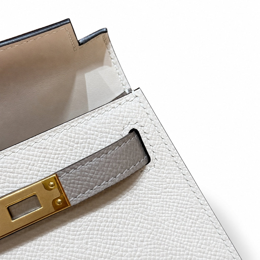 Style: mini kelly Color: ck10/craie/M8/Gris Asphalte Size: 19*12*5.5cm Leather: epsom From France Hardware: gold Mini Kelly second generation, milkshake white and starry sky gray, palm print cowhide i