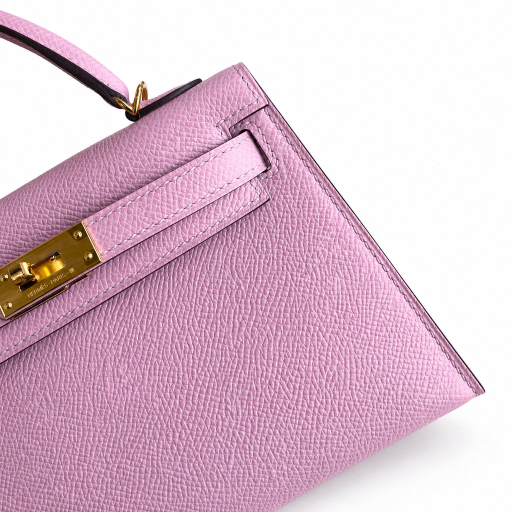 Fully hand-sewn👉Second generation Mini Kelly 19cm imported Epsom leather, malva purple, gold buckle