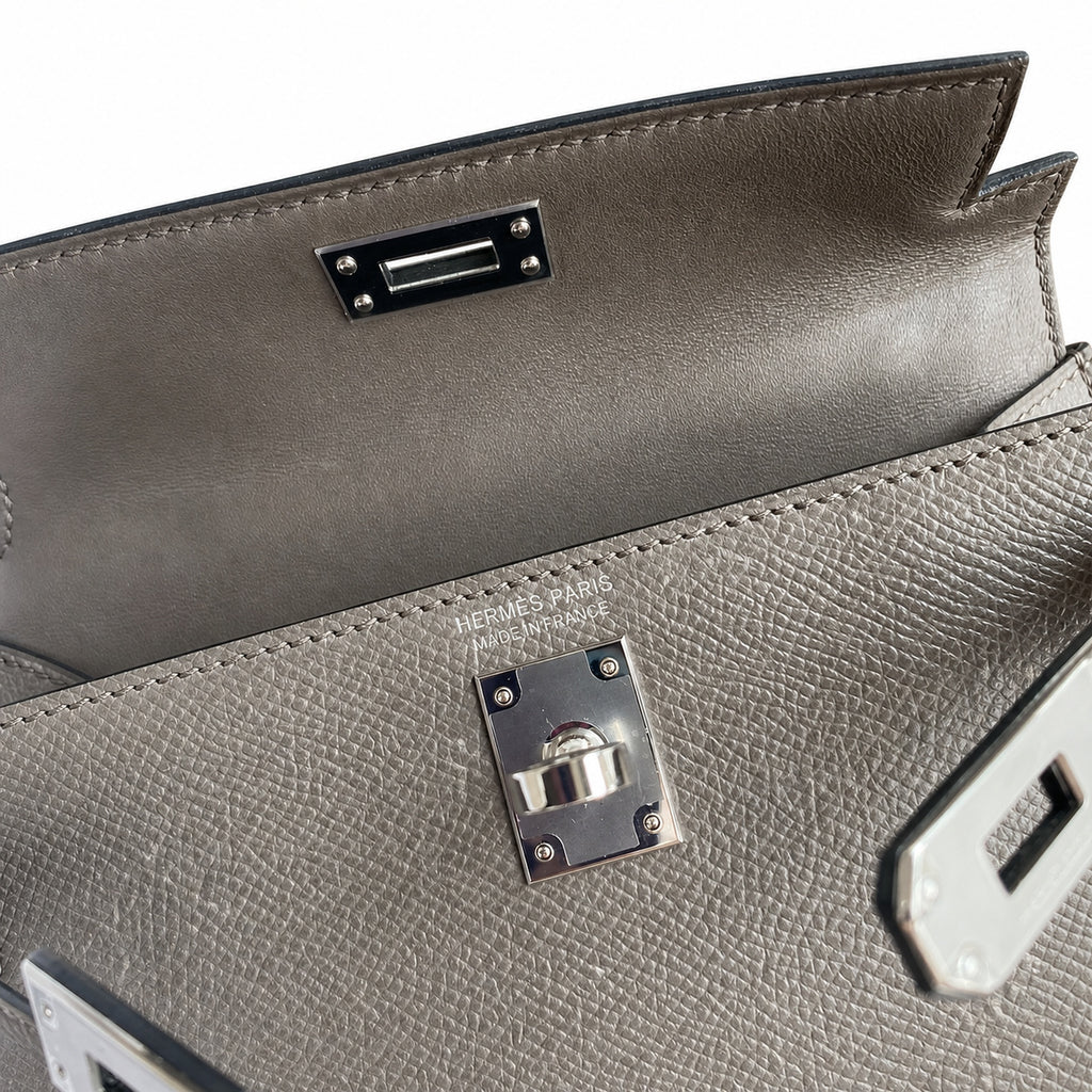 Fully hand-sewn👉Second generation Mini Kelly 19cm imported Epsom leather pewter gray silver buckle