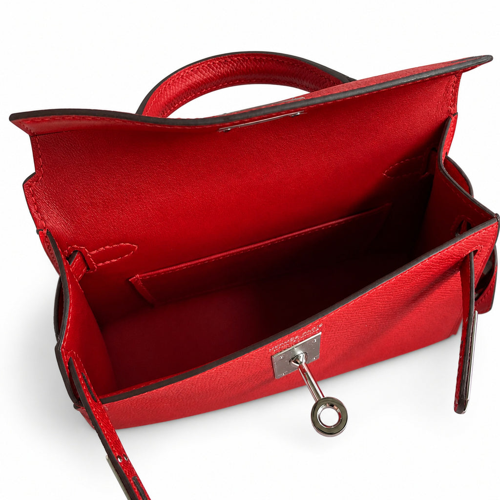 Fully hand-sewn👉Second generation Mini Kelly 19cm imported Epsom leather flag red silver buckle