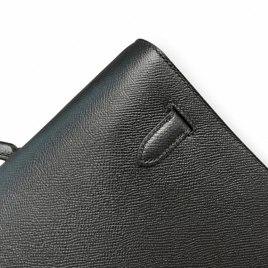 kelly Depeches 36cm Epsom leather 89 Noir black top handcrafted! Counter quality!