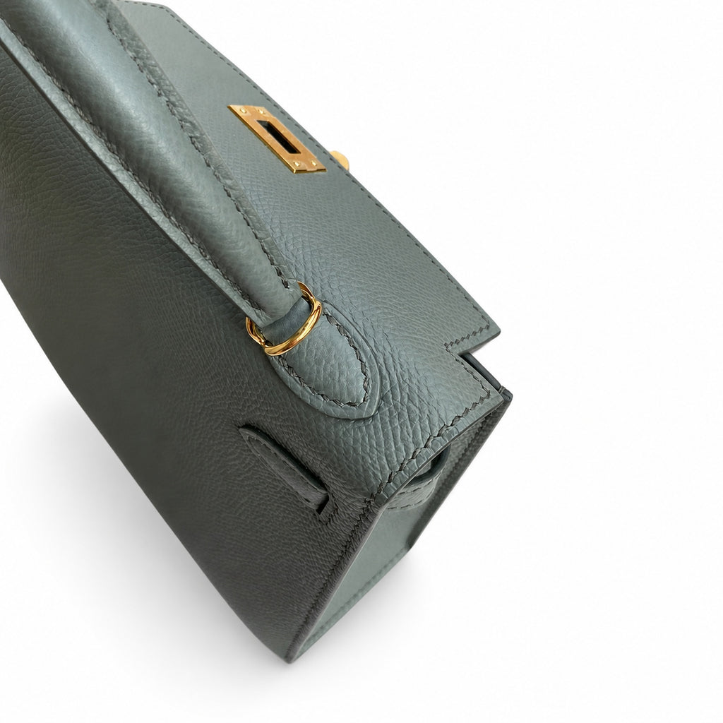 Fully hand-sewn👉Second generation Mini Kelly 19cm imported Epsom leather almond green gold buckle