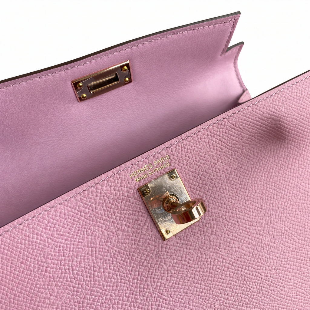 Fully hand-sewn👉Second generation Mini Kelly 19cm imported Epsom leather, malva purple, rose gold buckle