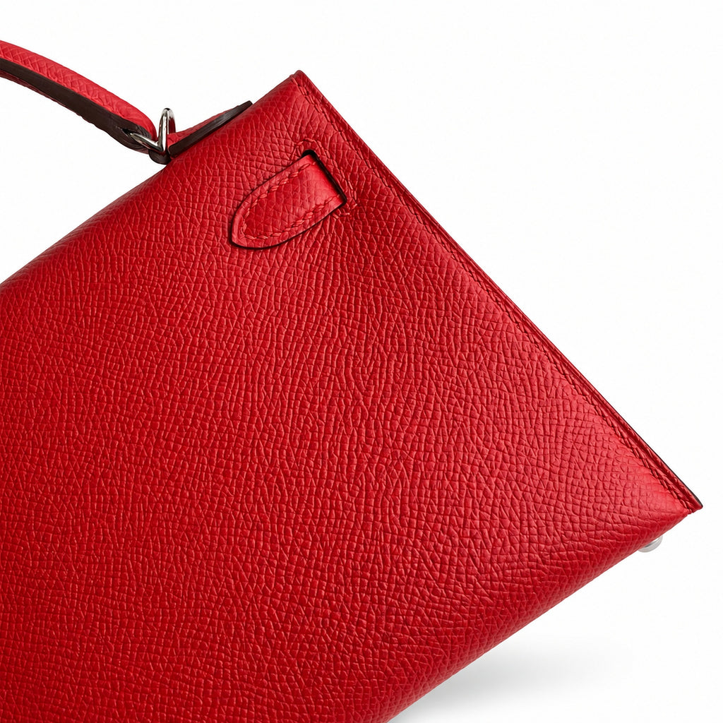Fully hand-sewn👉Second generation Mini Kelly 19cm imported Epsom leather flag red silver buckle
