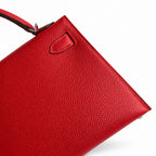 Fully hand-sewn👉Second generation Mini Kelly 19cm imported Epsom leather flag red silver buckle