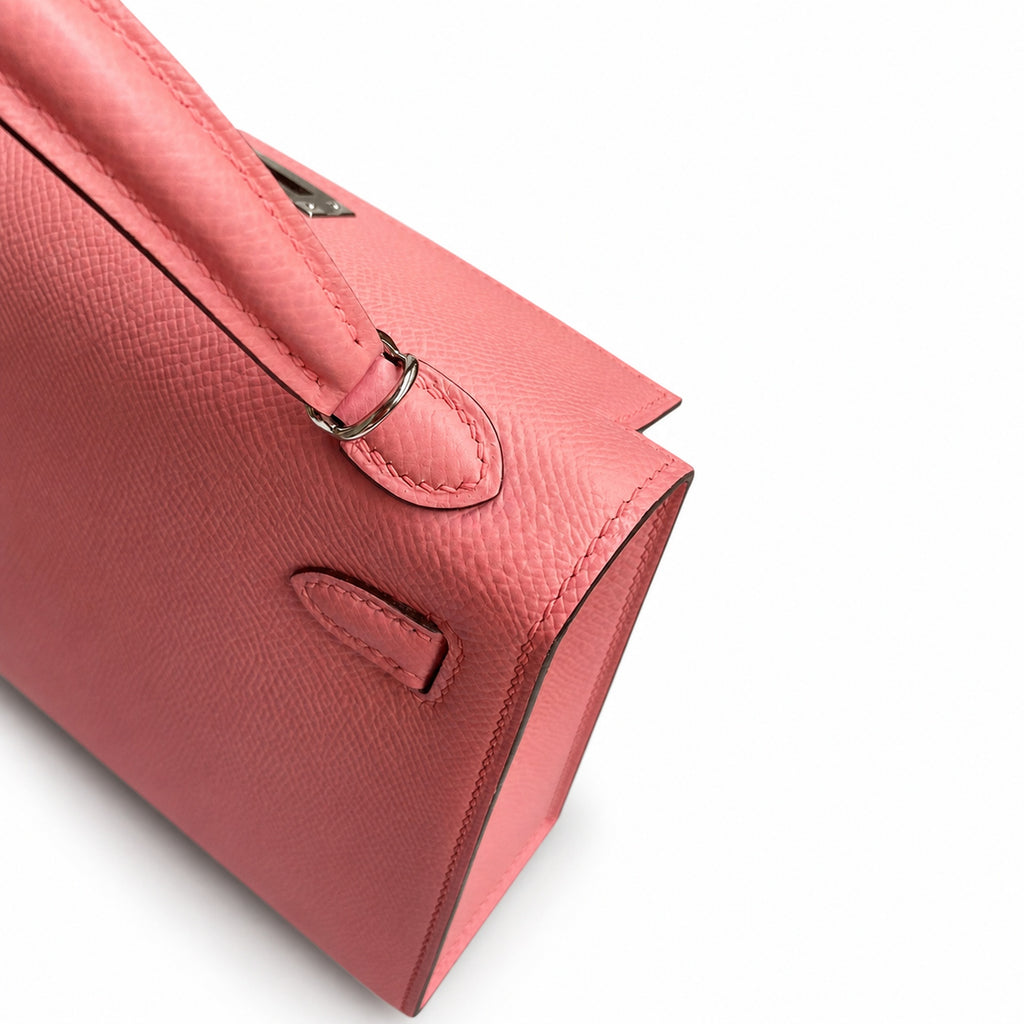 Fully hand-sewn👉Second generation Mini Kelly 19cm imported Epsom leather milkshake powder silver buckle