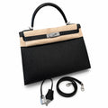 kelly32cm, ck89/Black, Epsom, sliver, all handmade‼ ️Kelly 32cm, black, palm print, silver buckle, high-end handmade exclusive customization‼ ️Purely hand-made nails, hand-engraved hardware, fine stee