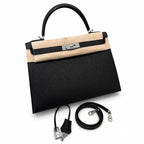 kelly32cm, ck89/Black, Epsom, sliver, all handmade‼ ️Kelly 32cm, black, palm print, silver buckle, high-end handmade exclusive customization‼ ️Purely hand-made nails, hand-engraved hardware, fine stee