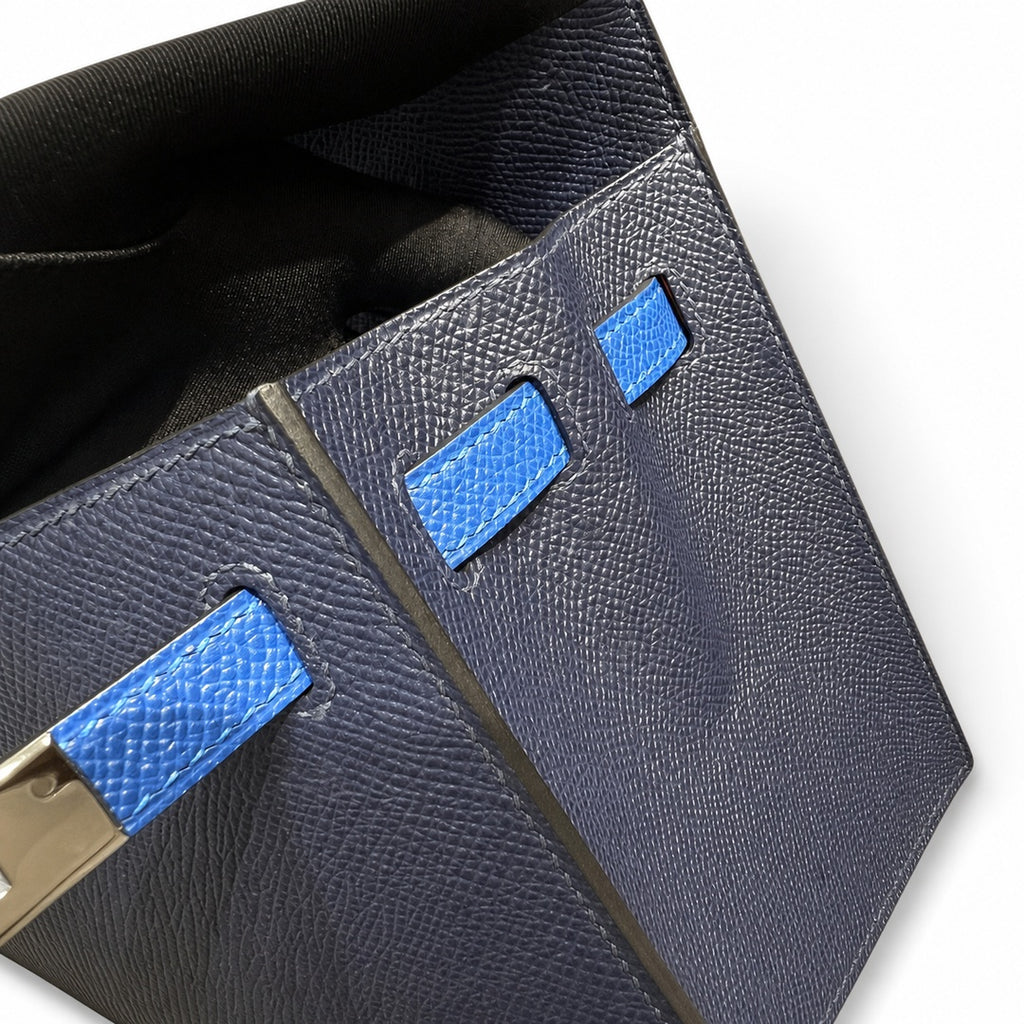 Kelly 25cm Epsom leather 2Z Blue Nuit midnight blue with 89 Noir black with 71 Bleu France French blue top handcraft! Counter quality!