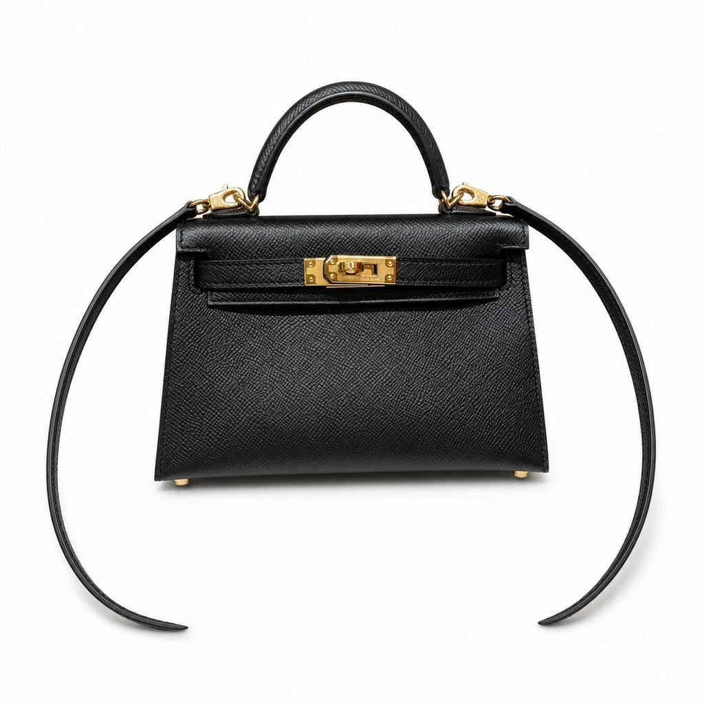 Style: mini kelly Color: ck89/Noir Size: 19*12*5.5cm Leather: epsom From France Hardware: gold Mini Kelly second generation, black, French imported cowhide, gold buckle, high-end fully handmade exclus