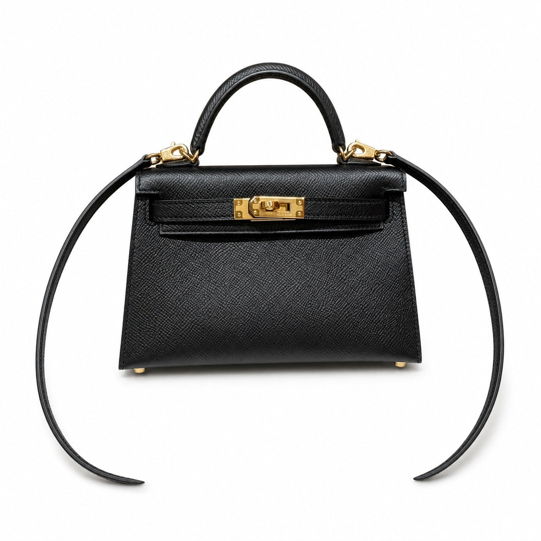 Style: mini kelly Color: ck89/Noir Size: 19*12*5.5cm Leather: epsom From France Hardware: gold Mini Kelly second generation, black, French imported cowhide, gold buckle, high-end fully handmade exclus