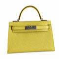 Fully hand-sewn👉Second generation Mini Kelly 19cm imported Epsom leather lemon yellow🍋 silver buckle
