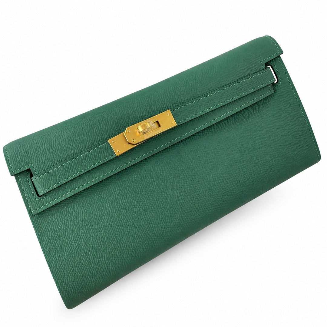 Kelly cut 31 clutch epsom malachite green gold buckle ready stock