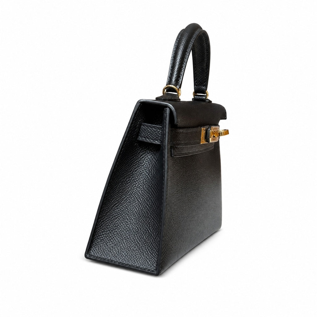 Style: mini kelly Color: ck89/Noir Size: 19*12*5.5cm Leather: epsom From France Hardware: gold Mini Kelly second generation, black, French imported cowhide, gold buckle, high-end fully handmade exclus