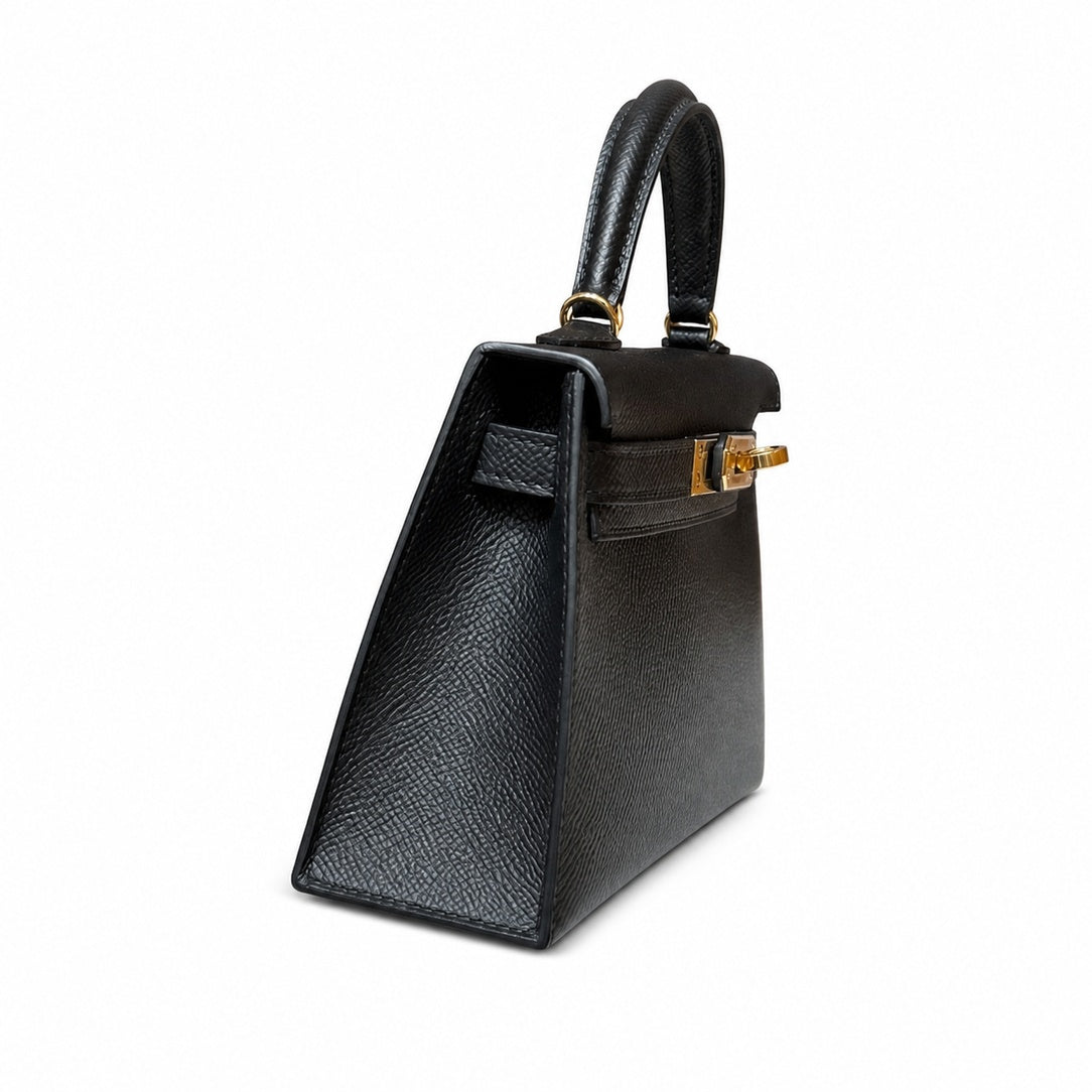 Style: mini kelly Color: ck89/Noir Size: 19*12*5.5cm Leather: epsom From France Hardware: gold Mini Kelly second generation, black, French imported cowhide, gold buckle, high-end fully handmade exclus