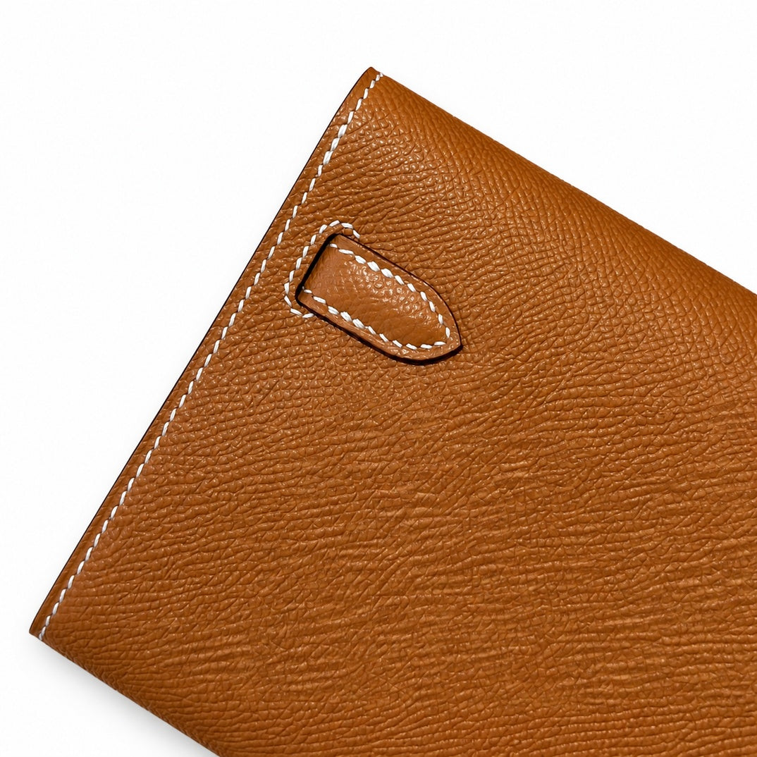 Style: Kelly to go Color: ck37/gold Size: 19*11.5*1.5cm Leather: epsom From France Hardware: gold Kelly crossbody bag, golden brown, cowhide, gold buckle, high-end handmade exclusive customization‼ ️P