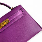 Fully hand-sewn👉Second generation Mini Kelly 19cm imported Epsom leather sea anemone purple gold buckle