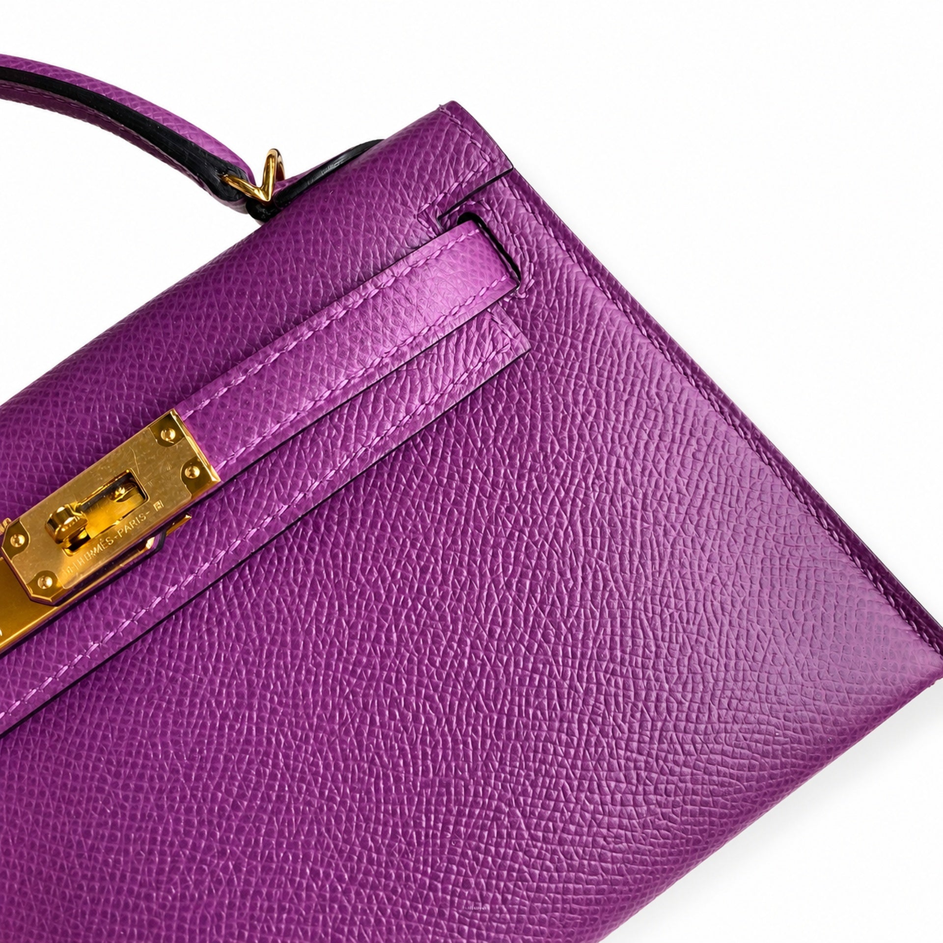 Fully hand-sewn👉Second generation Mini Kelly 19cm imported Epsom leather sea anemone purple gold buckle