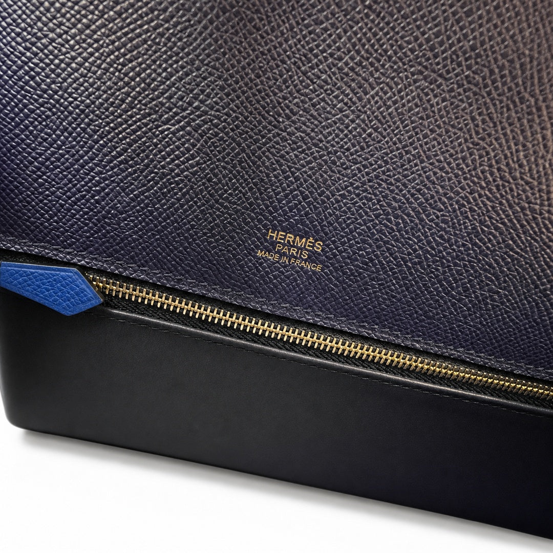 Kelly 28cm Epsom leather 73 Bleu Saphir sapphire blue combined with 71 Bleu France French blue top handcraft! Counter quality!
