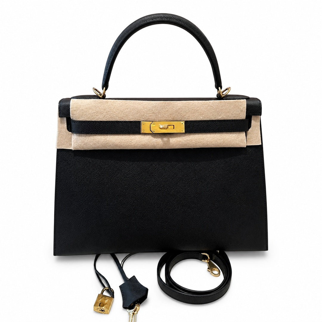 kelly32cm, ck89/Black, Epsom, gold, all handmade‼ ️Kelly 32cm, black, palm print, gold buckle, high-end handmade exclusive customization‼ ️Purely hand-made nails, hand-engraved hardware, fine steel Di