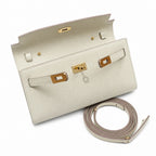 Style: Kelly to go Color: ck10/Craie Size: 19*11.5*1.5cm Leather: epsom From France Hardware: gold Kelly crossbody bag, milkshake white, cowhide, gold buckle, high-end handmade exclusive customization