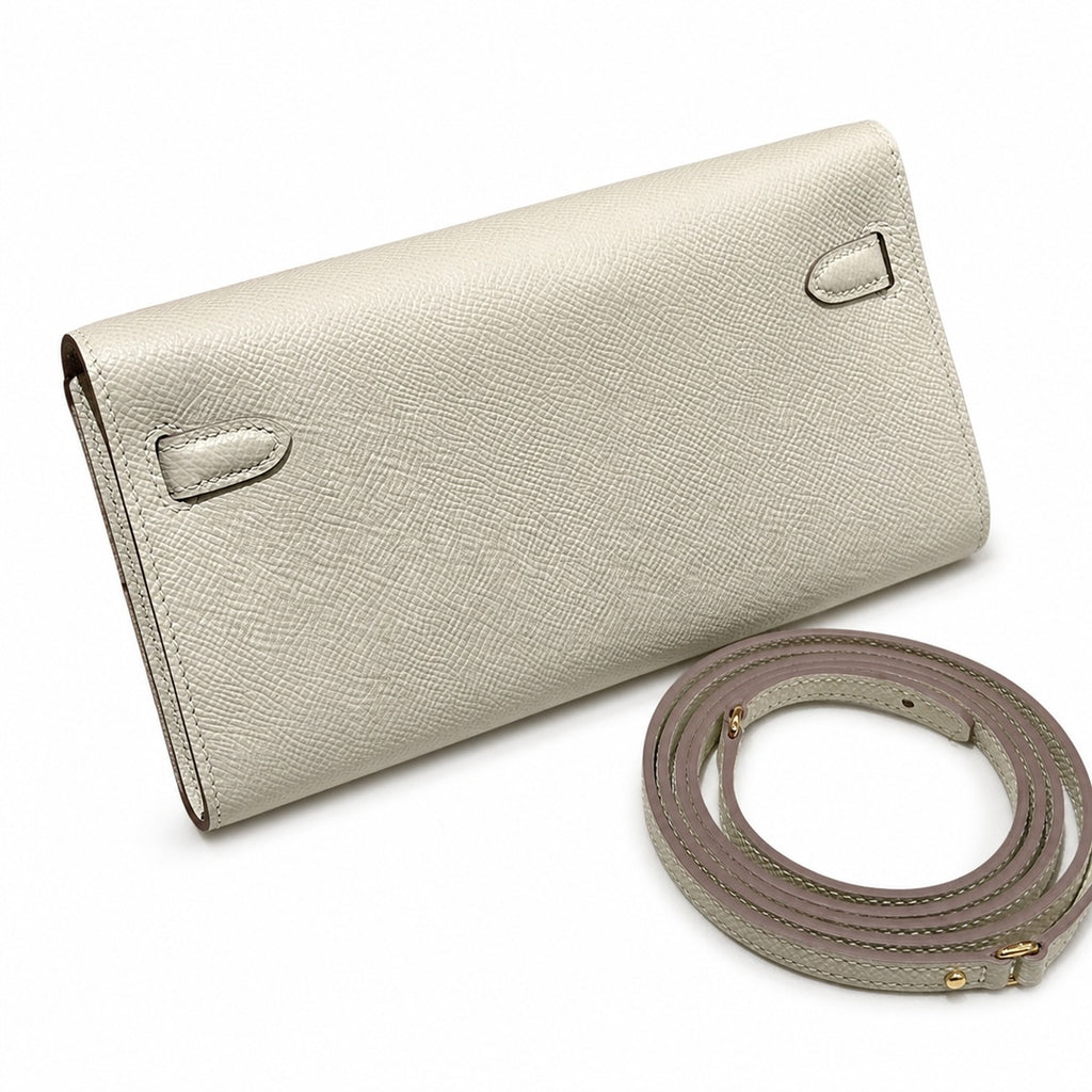 Style: Kelly to go Color: ck10/Craie Size: 19*11.5*1.5cm Leather: epsom From France Hardware: gold Kelly crossbody bag, milkshake white, cowhide, gold buckle, high-end handmade exclusive customization