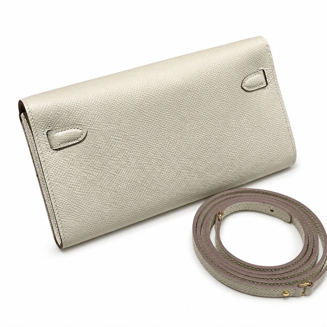 Style: Kelly to go Color: ck10/Craie Size: 19*11.5*1.5cm Leather: epsom From France Hardware: gold Kelly crossbody bag, milkshake white, cowhide, gold buckle, high-end handmade exclusive customization