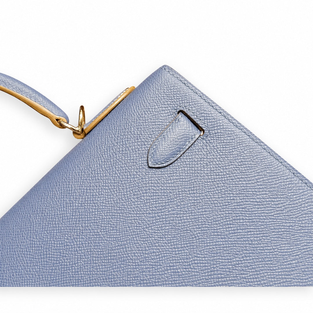 Kelly 32cm Epsom Leather 10 Craie Milkshake White R2 Blue Agate Bright Blue Top Handmade! Counter quality!