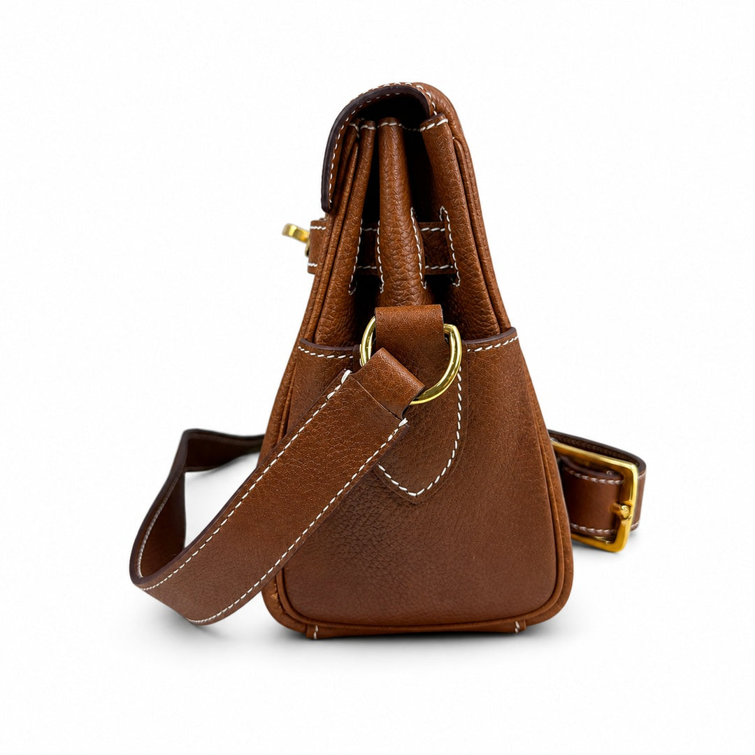 🆕 In stock Kelly Messenger messenger bag for men and women, Fubao leather gold brown gold buckle, imported leather, all-steel hand-waxed thread, the highest cost performance on the Internet. The class