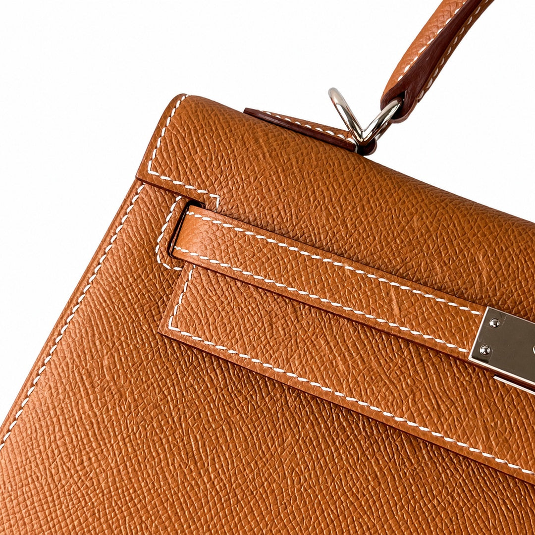 Kelly25cm Epsom original palm print leather ck37 golden brown Gold silver buckle PHW top quality fully hand-sewn Stock