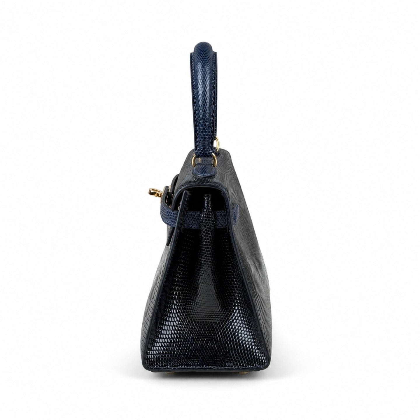Kelly big ears, black with sapphire blue, original lizard leather, 20cm, completely handmade inside and outside, original hardware, shoulder strap❤️