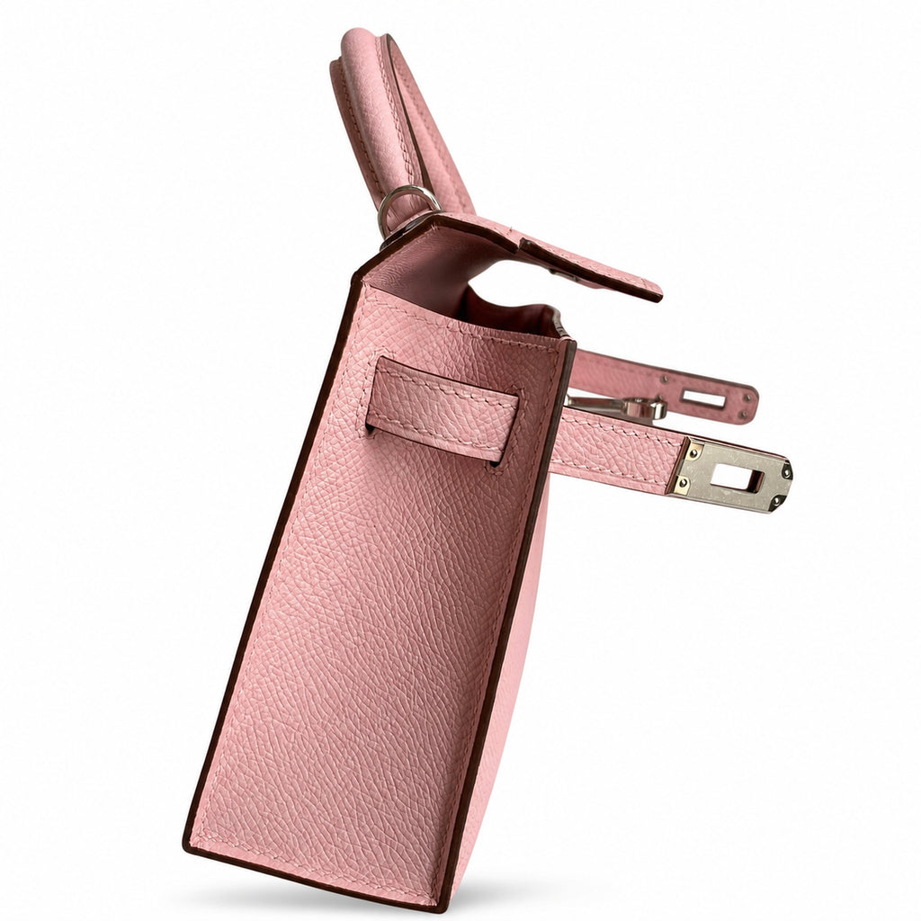 Fully hand-sewn👉Second generation Mini Kelly 19cm imported Epsom leather 3Q pink silver buckle
