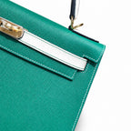 Kelly 28cm Epsom leather U4 Vert Vertigo velvet green with 10 Craie milkshake white top handcraft! Counter quality!