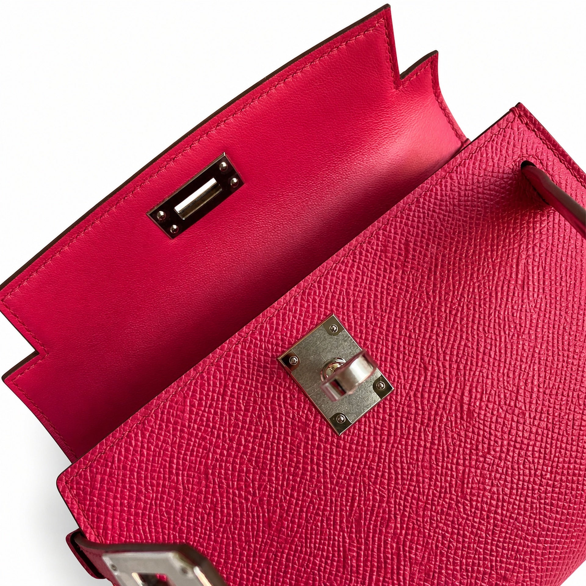 Ready stock: Fully hand-stitched 👉Second generation Mini Kelly 19cm imported Epsom leather pink silver buckle