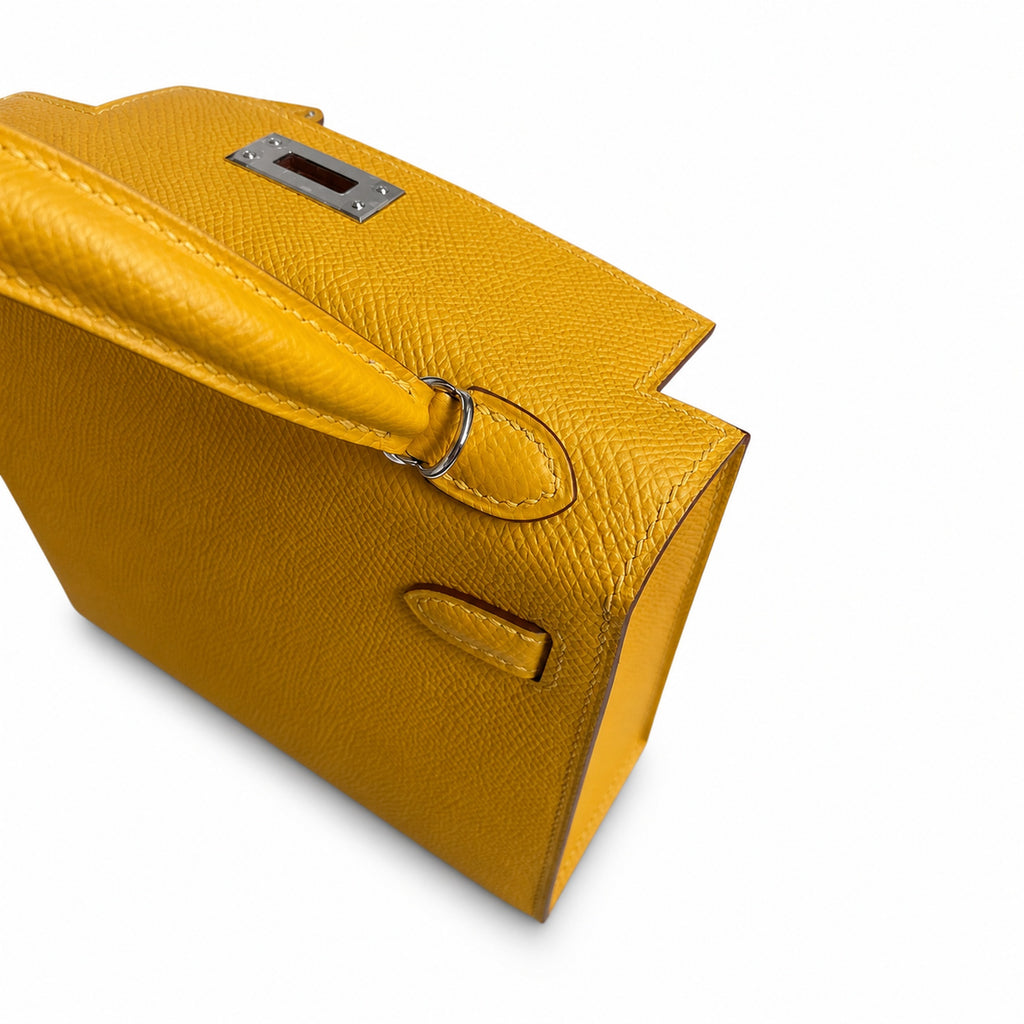 Fully hand-sewn👉Second generation Mini Kelly 19cm imported Epsom leather amber yellow silver buckle