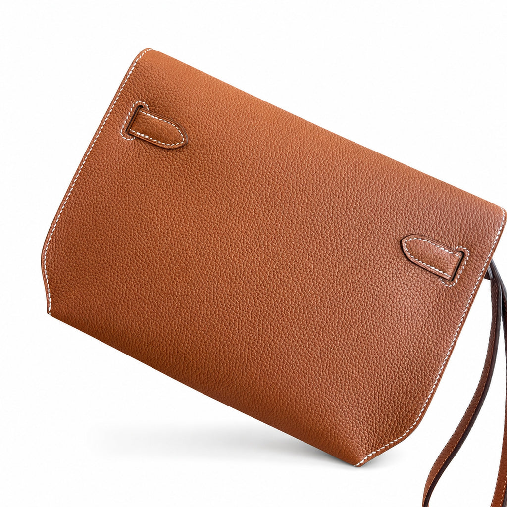 Kelly Depeches 25 clutch, Togo leather (with additional shoulder strap), can be worn cross-body, can be carried by hand or on the wrist, daily needs, seamless switch between business/leisure - central