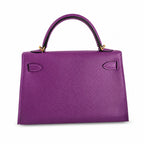Fully hand-sewn👉Second generation Mini Kelly 19cm imported Epsom leather sea anemone purple gold buckle