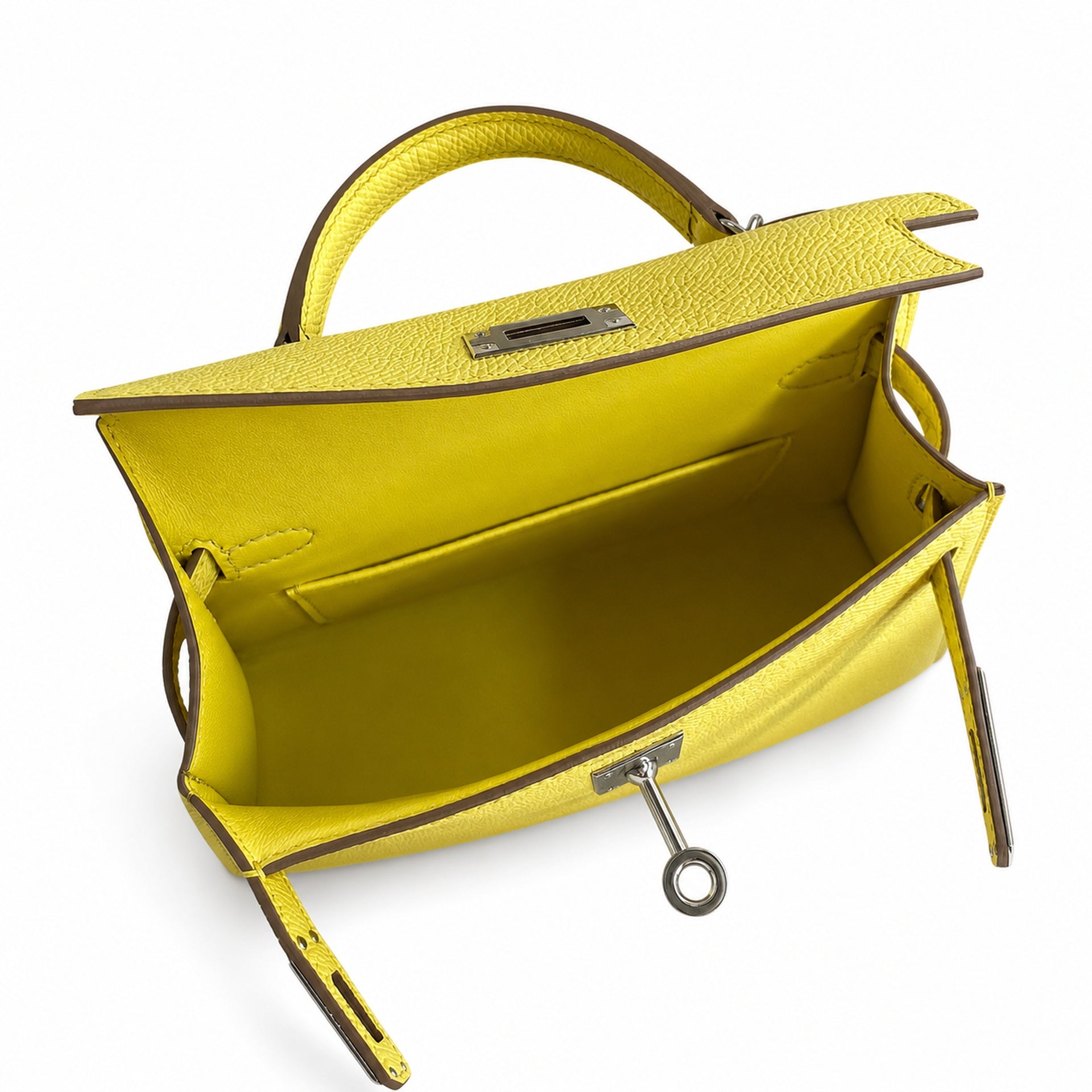 Fully hand-sewn👉Second generation Mini Kelly 19cm imported Epsom leather lemon yellow🍋 silver buckle