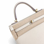 Milkshake white, gold buckle and silver buckle, Kelly 25, imported Epsom