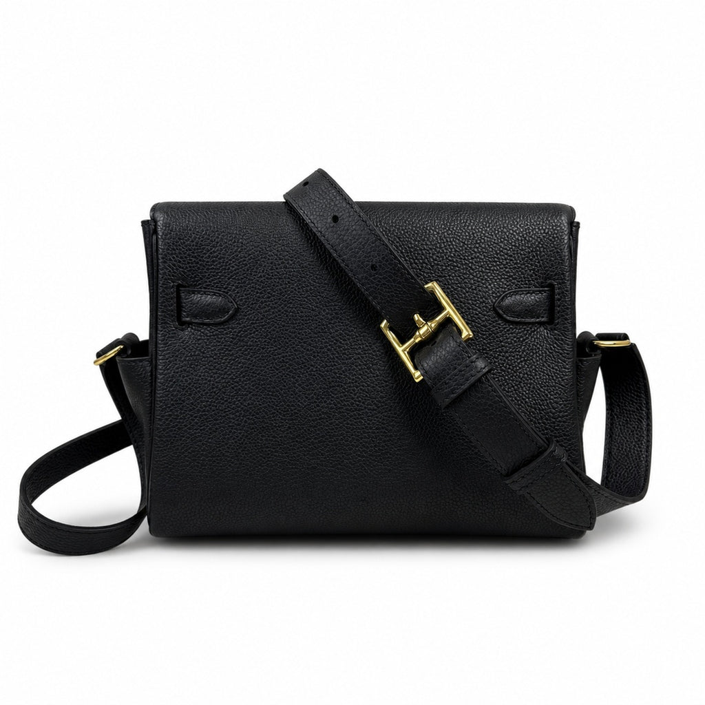 🆕 In stock Kelly Messenger messenger bag for men and women, black gold buckle, imported leather, all-steel hand-waxed thread, the highest cost-effectiveness on the entire network. The classic combinat