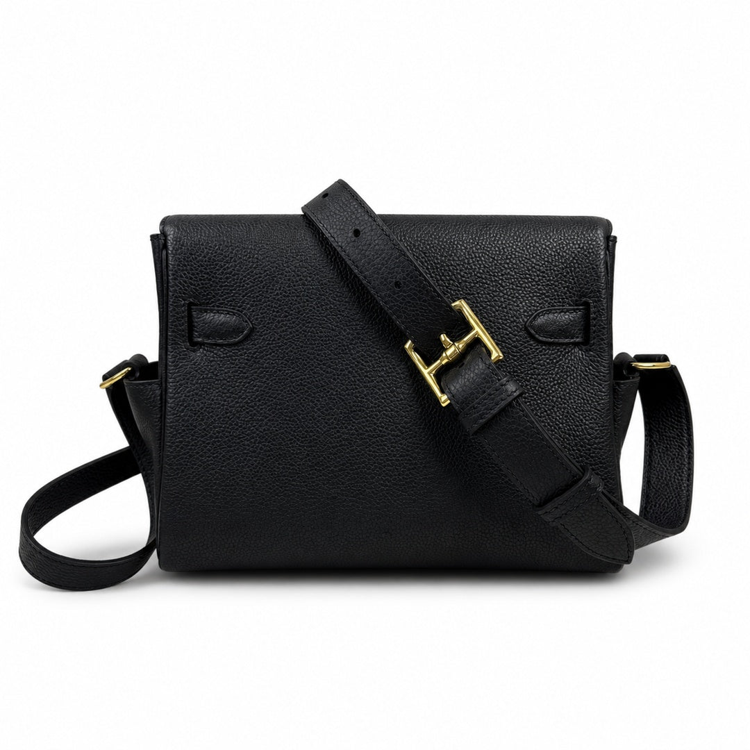 🆕 In stock Kelly Messenger messenger bag for men and women, black gold buckle, imported leather, all-steel hand-waxed thread, the highest cost-effectiveness on the entire network. The classic combinat