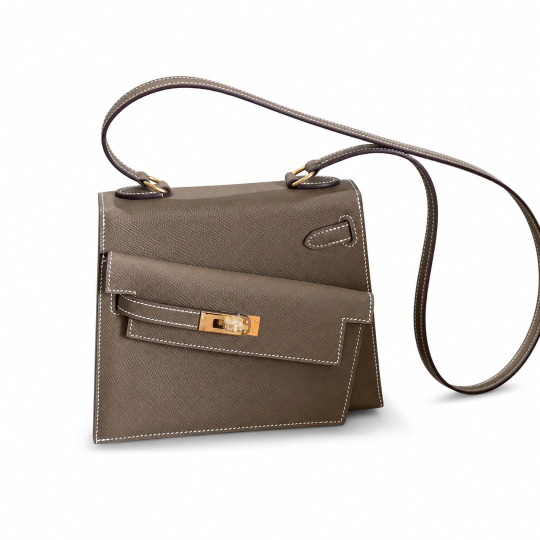 Latest new style 🆕 kelly latest style FW 2022 double-sided kelly epsom leather double-sided irregular design bold change new look more handsome and stylish 18 elephant gray gold buckle