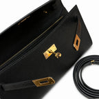 Style: Kelly to go Color: ck89/noir Size: 19*11.5*1.5cm Leather: epsom From France Hardware: gold shoulder crossbody bag, clutch bag, black, cowhide, gold buckle, high-end handmade exclusive customiza