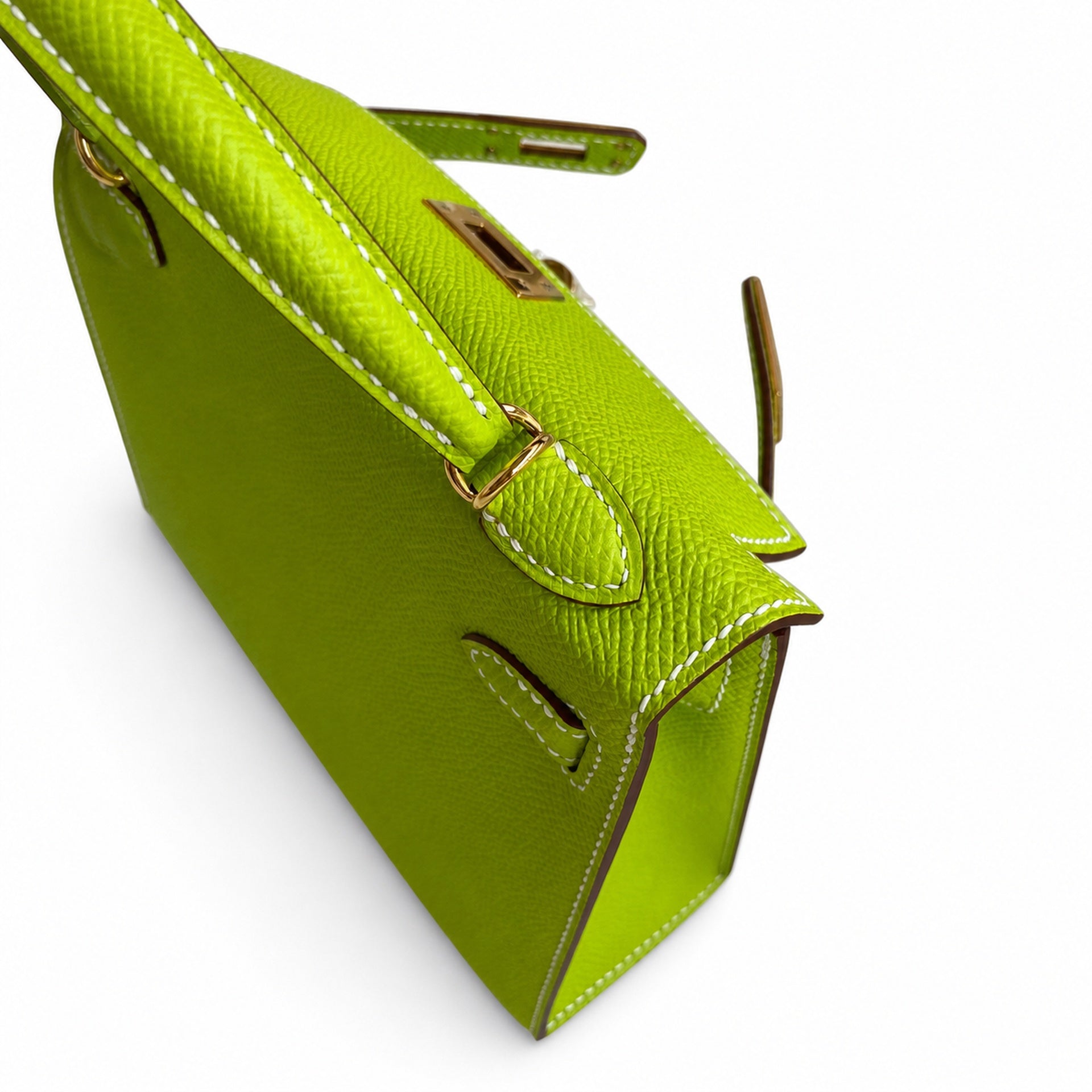 Fully hand-sewn👉Second generation Mini Kelly 19cm imported Epsom leather candy green gold and silver buckle