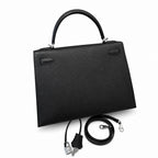 kelly32cm, ck89/Black, Epsom, sliver, all handmade‼ ️Kelly 32cm, black, palm print, silver buckle, high-end handmade exclusive customization‼ ️Purely hand-made nails, hand-engraved hardware, fine stee