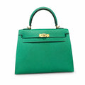 Kelly 25cm Epsom leather U4 Vert Veryigo velvet green top handmade! Counter quality!