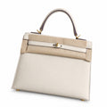 Milkshake white, gold buckle and silver buckle, Kelly 25, imported Epsom