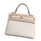 Milkshake white, gold buckle and silver buckle, Kelly 25, imported Epsom