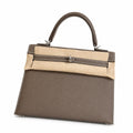 Elephant gray, gold and silver buckles, Kelly 25, imported Epsom